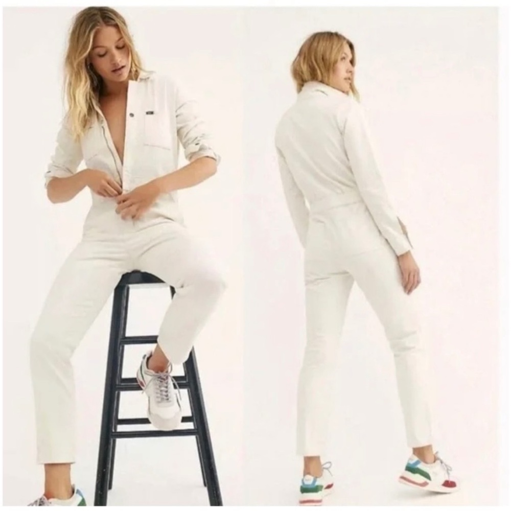 Lee Union All Coveralls - Overalls White Jumpsuit with Logo Detail Free People